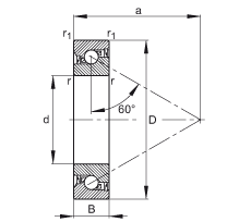 推力角接觸球軸承 7602025-2RS-TVP, 單向，接觸角 a = 60°，限制公差，兩側唇密封