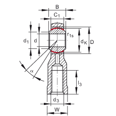 桿端軸承 GIKSL16-PS, 根據(jù) DIN ISO 12 240-4 標(biāo)準(zhǔn)，特種鋼材料，帶左旋內(nèi)螺紋，免維護(hù)
