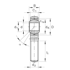 桿端軸承 GAKR20-PB, 根據(jù) DIN ISO 12 240-4 標準，帶右旋外螺紋，需維護
