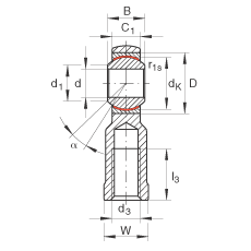 桿端軸承 GIKL12-PW, 根據(jù) DIN ISO 12 240-4 標(biāo)準(zhǔn)，帶左旋內(nèi)螺紋，需維護(hù)