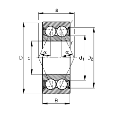 角接觸球軸承 3805-B-2Z-TVH, 雙列，雙側間隙密封，接觸角 α = 25°