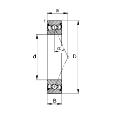 主軸軸承 HSS71911-E-T-P4S, 調(diào)節(jié)，成對安裝，接觸角 α = 25°，兩側(cè)唇密封，非接觸，限制公差
