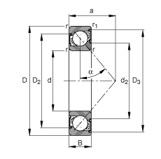 角接觸球軸承 7205-B-2RS-TVP, 根據(jù) DIN 628-1 標(biāo)準(zhǔn)的主要尺寸，接觸角 α = 40°，兩側(cè)唇密封