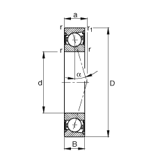 主軸軸承 B7202-C-2RSD-T-P4S, 調(diào)節(jié)，成對安裝，接觸角 α = 15°，兩側(cè)唇密封，非接觸，加嚴(yán)公差