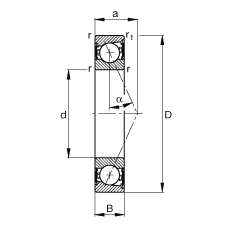主軸軸承 B7003-E-2RSD-T-P4S, 調(diào)節(jié)，成對安裝，接觸角 α = 25°，兩側(cè)唇密封，非接觸，限制公差