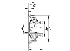 軸承座單元 RCJT1-1/2, 對角法蘭軸承座單元，鑄鐵，根據(jù) ABMA 15 - 1991, ABMA 14 - 1991, ISO3228 帶有偏心緊定環(huán)，R型密封，英制